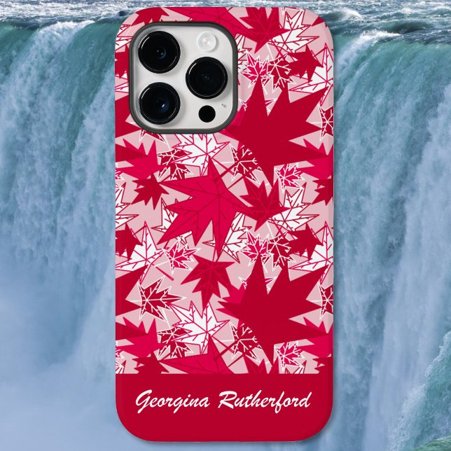 Étui de téléphone Feuilles d'érable sur fond rose (Maple Leaves - Red and White on Pink - Phone Case)