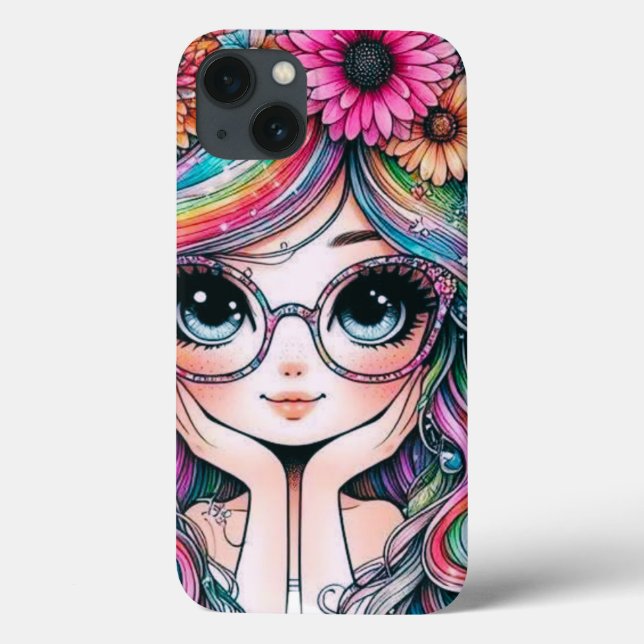 Étui de téléphone Fille Chibi Cheveux Arc-en-Ciel  (Verso)