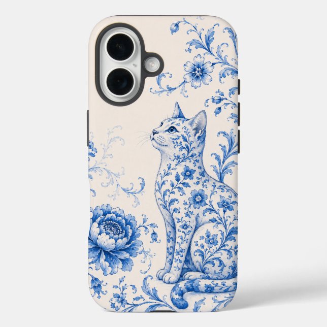 Étui de téléphone Fleur de Chat en Porcelaine Bleu (Verso)