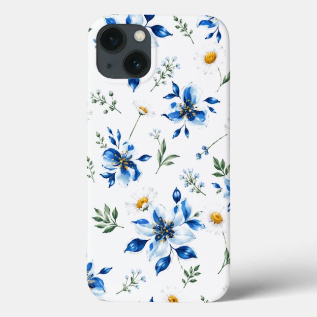 Étui de téléphone floral bleu . (Verso)