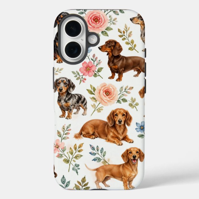 Étui de téléphone Floral Dachshund - Motif de chie (Verso)
