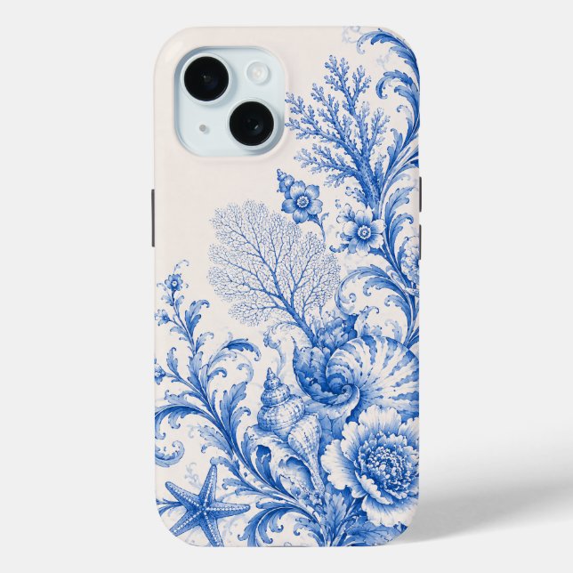 Étui de téléphone floral en coquillage bleu côtier (Verso)