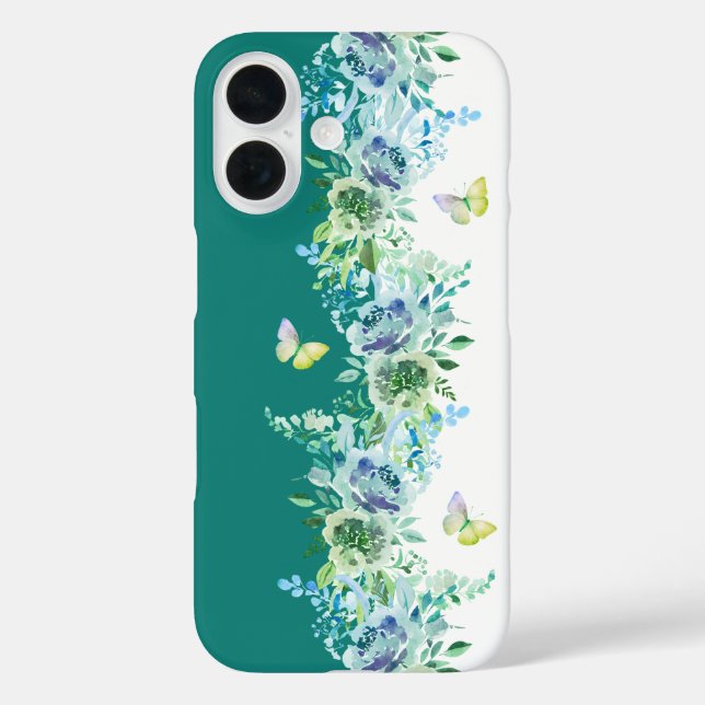 Étui de téléphone floral papillon vert sarcelle (Verso)