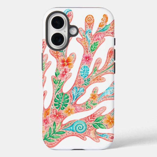 Étui de téléphone floral récif corallien tropical (Verso)