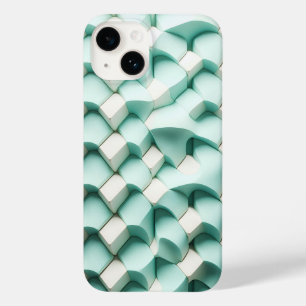 Étui de téléphone géométrique 3D sarcelle et blanc