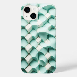 Étui de téléphone géométrique 3D sarcelle et blanc