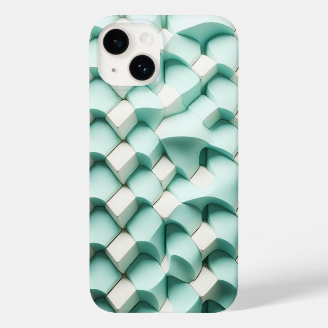 Étui de téléphone géométrique 3D sarcelle et blanc (Verso)