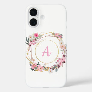 Étui de téléphone géométrique floral rose en or