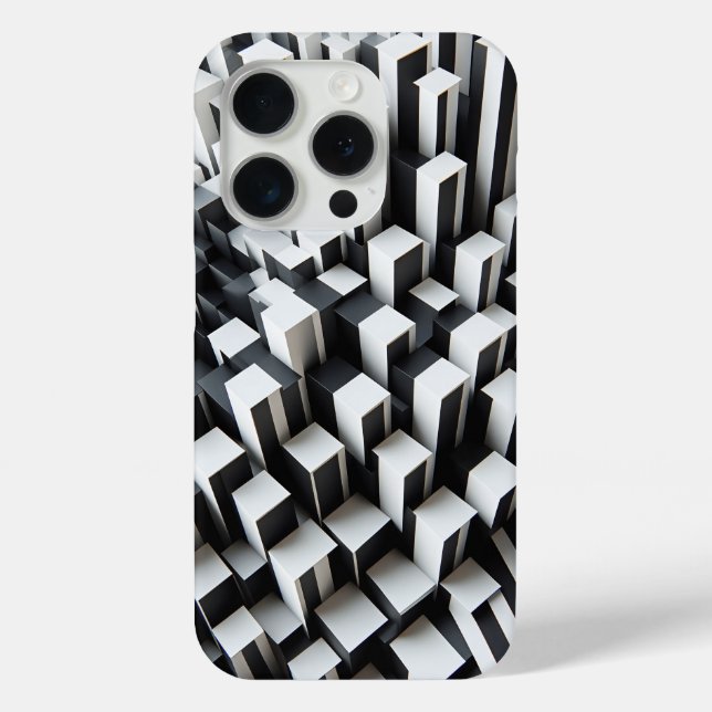 Étui de téléphone géométrique noir et blanc 3D mod (Verso)
