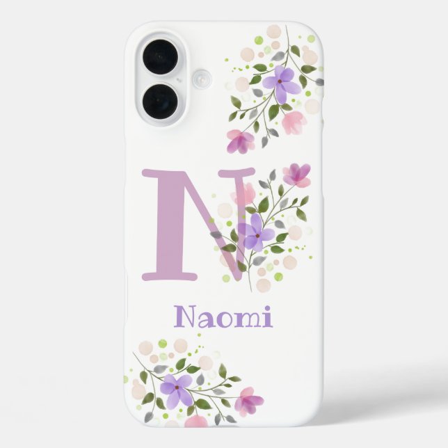 Étui de téléphone Initial Plus Nom & Fleurs Design (Verso)