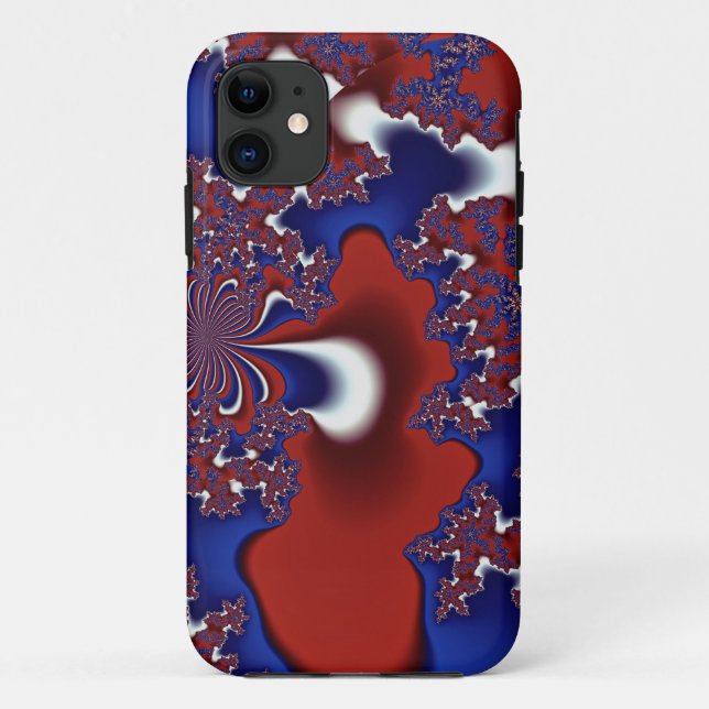 étui de téléphone iPhone fractal rouge blanc et bl (Dos)