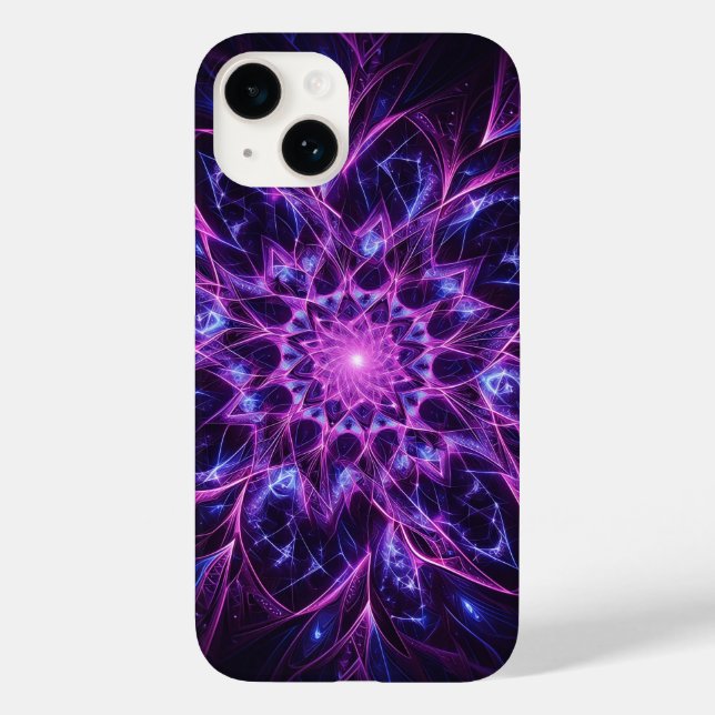 Étui de téléphone Mandala Néon Violet et Bleu - Lu (Verso)