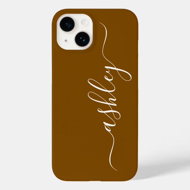 Étui de téléphone marron doré de luxe avec nom per (Verso)