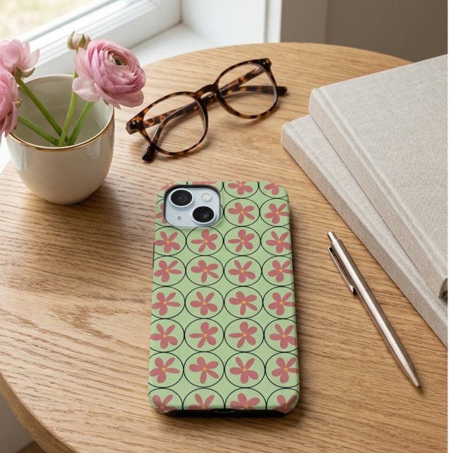 Étui de téléphone mat floral pêche rétro groovy (Créateur téléchargé)