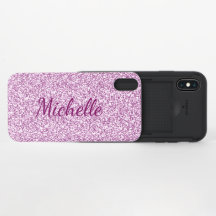 Étui de téléphone mignon Monogramme rose étincelle