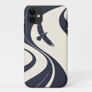 Étui de téléphone minimaliste oiseau abstrait Navy