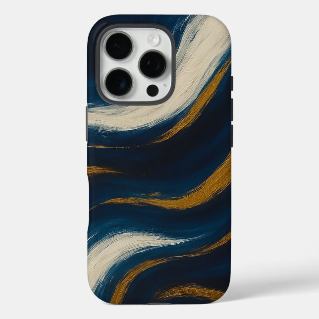 Étui de téléphone Navy Gold Marble Wave (Verso)