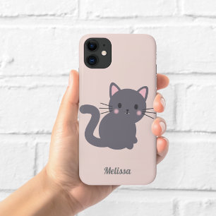 Étui de téléphone personnalisé rose chat gris Kawa