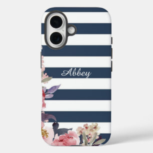 Étui de téléphone portable rayé bleu et blanc avec