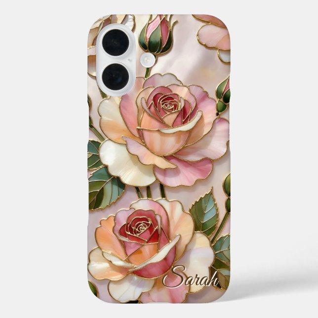Étui de téléphone Rose Rose Élégant Floral Nom Per (Verso)