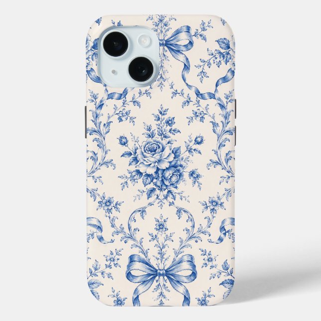 Étui de téléphone Toile Ruban Rose Rococo Bleu (Verso)