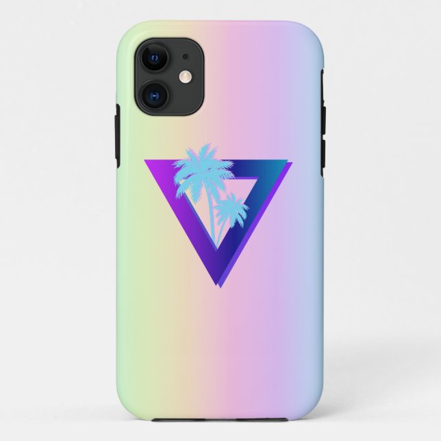 ÉTUI DE TÉLÉPHONE TRIANGLE PALMIERS SYNTHWAVE RETR (Dos)