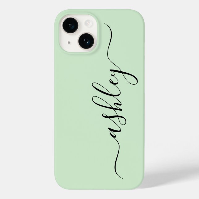 Étui de téléphone vert clair de luxe avec nom pers (Verso)