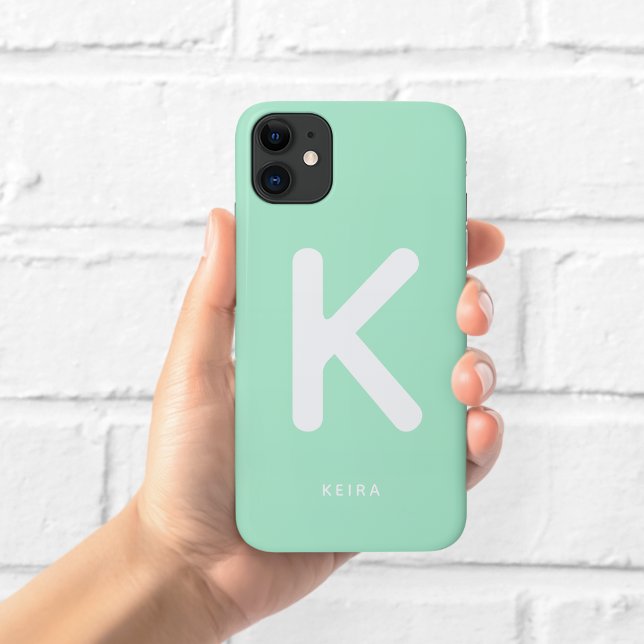 Étui de téléphone vert menthe à monogramme (Créateur téléchargé)