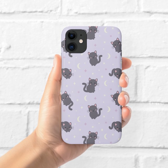 Étui de téléphone violet avec un chat gris mignon (Créateur téléchargé)