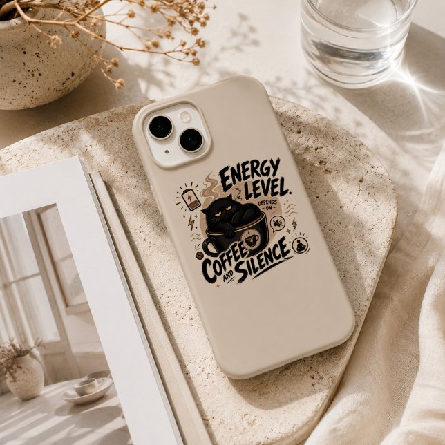 Étui drôle pour iPhone 15 Chat Noir Café (black cat coffee iphone case)