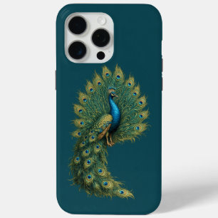 Étui en Art de Paon de Luxe pour iPhone 15 Pro Max