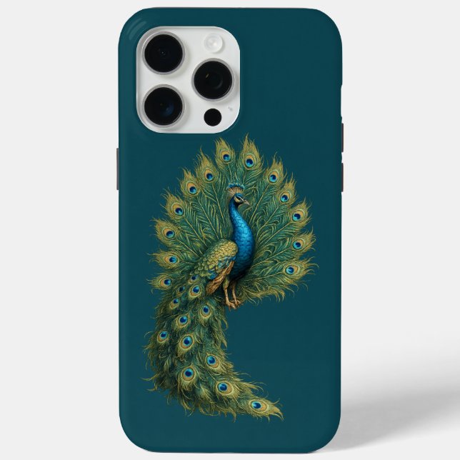 Étui en Art de Paon de Luxe pour iPhone 15 Pro Max (Verso)