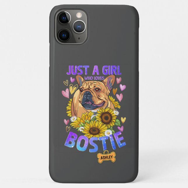 Étui Fille Mignonne Aime Tournesol Boston Terrier (Dos)