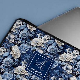 Étui Housse pour Ordinateur Portable Fleurs Bleues
