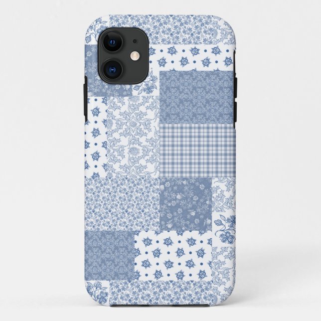 Étui Indigo et Blanc Faux Patchwork pour iPhone 5/ (Dos)