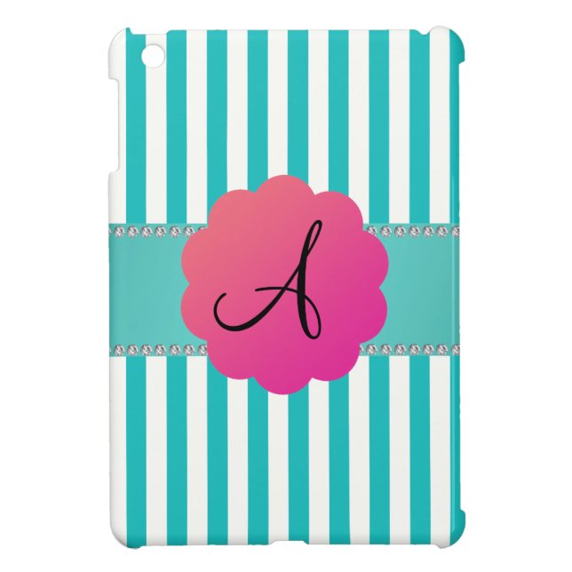 Étui iPad Mini Rayures de turquoise de monogramme (Dos)