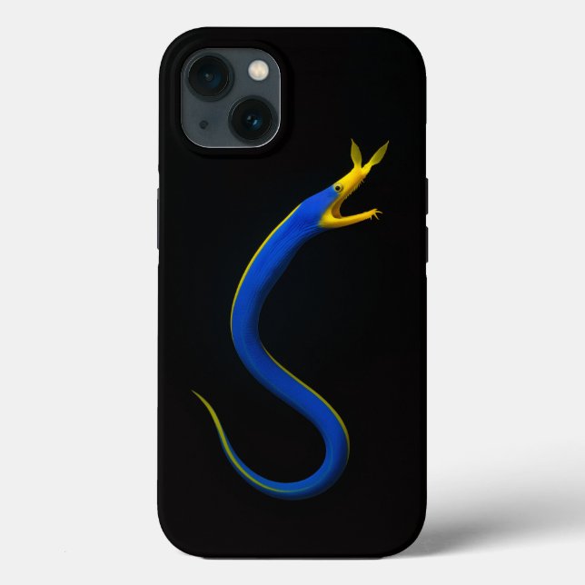 Étui iPhone 13 Black 4 Luxe, Anguille Ruban Bleu (Verso)