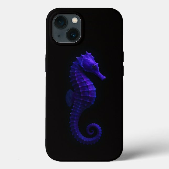 Étui iPhone 13 Black 4 Luxe Hippocampe Bleu Violet (Verso)