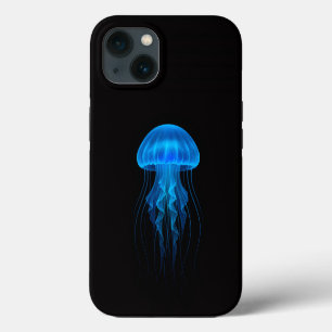 Étui iPhone 13 Black 4 Luxe, méduse néon bleu