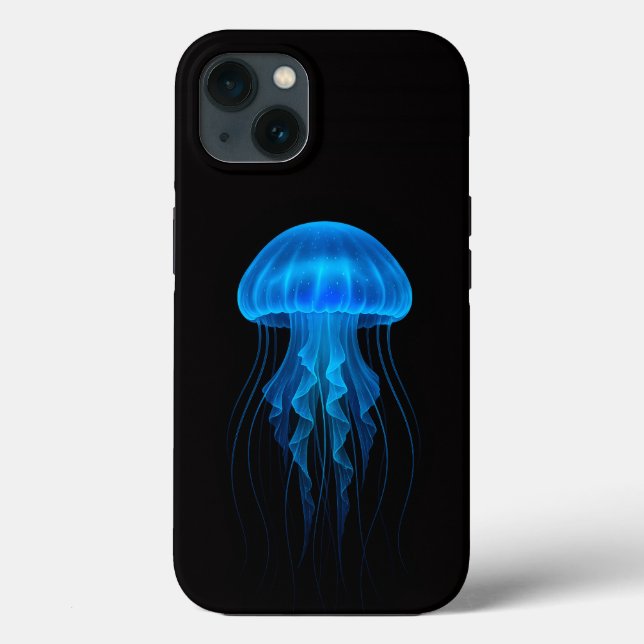 Étui iPhone 13 Black 4 Luxe, méduse néon bleu (Verso)
