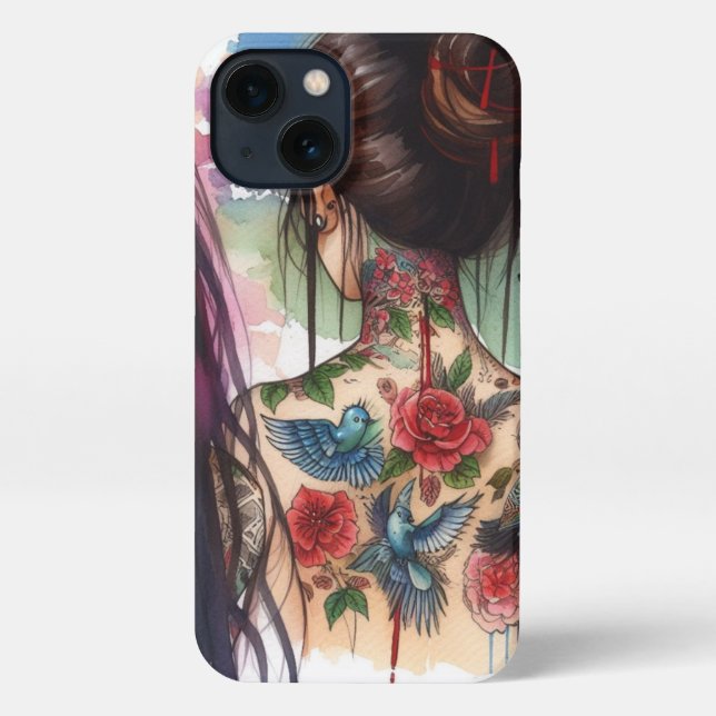 Etui iPhone 13 Fille avec coque iphone tatouage (Verso)