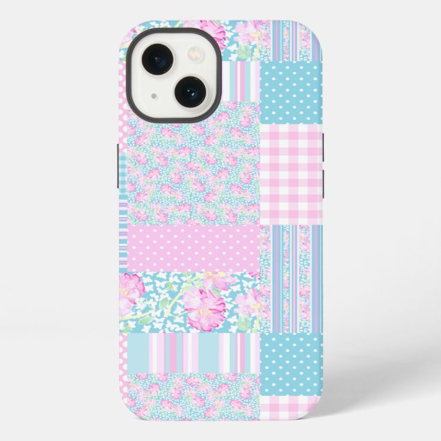 Etui iPhone 13 Papillons rose Faux Patchwork iPhone 6 Coque (Verso)