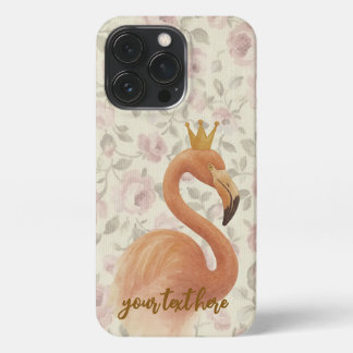 Etui iPhone 13 Pro Coque iphone Flamant rose aquarelle avec couronne 