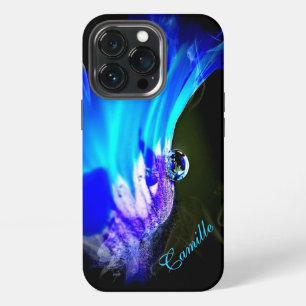 Etui iPhone 13 Pro Fleur Bleue Clair avec Goutte d'Eau Coque iPhone 5