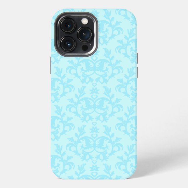 Etui iPhone 13 Pro Max Botanique damassé bleu coque iphone (Verso)