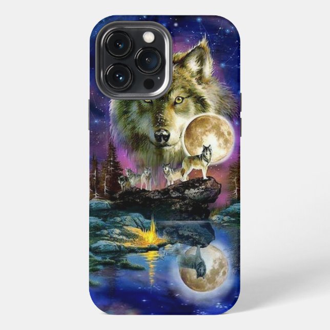 Etui iPhone 13 Pro Max Loups et Lune Coque-Mate coque iphone (Verso)