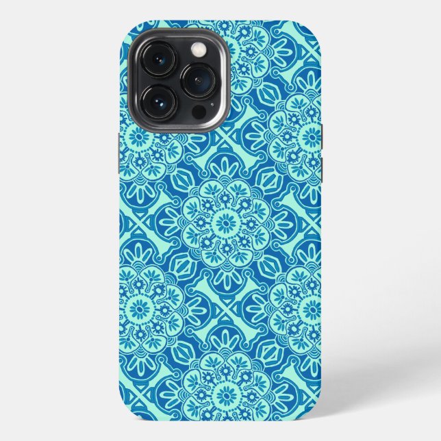 Etui iPhone 13 Pro Max Tribus coque iphone bleu et vert (Verso)