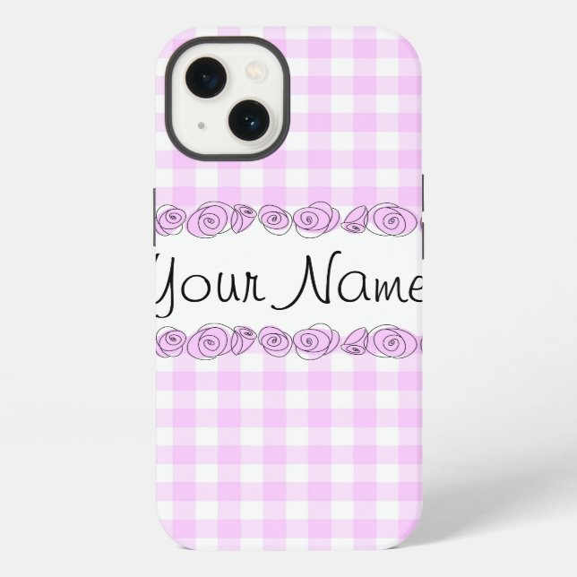 Etui iPhone 13 Rose Lilac 'Nom' chèque coque iphone vertical (Verso)