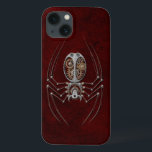 Etui iPhone 13 Steampunk Spider on Deep Red<br><div class="desc">This unique spider design is constructed out of old metal and rusting gears. The steampunk inspired arachnid sits with four of its legs stretching up and the other four reaching down. This symmetrical pattern is a  beautiful and stylish representation of this little crawling creature.</div>