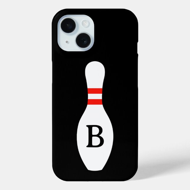 Étui iPhone 15 avec quille de bowling à monogramme (Verso)